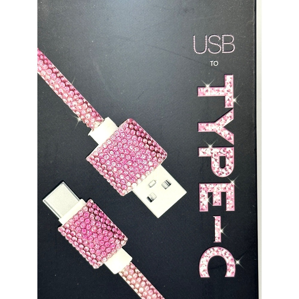 Bytech Pink Rhinestone USB to Type C Fast Charging Cable 4FT Bling Bedazzled
